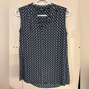 Nicole Miller Black & White Diamond-Print Sleeveless Blouse